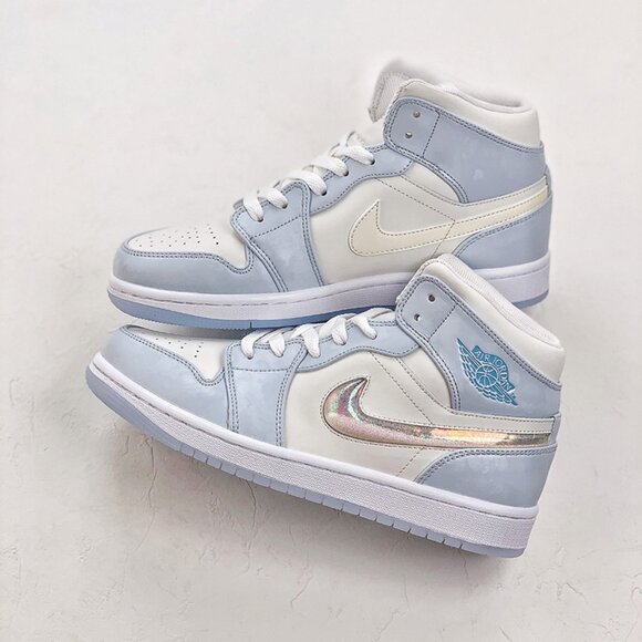 Nike Air Jordan 1 Mid Blue And White Sneakers